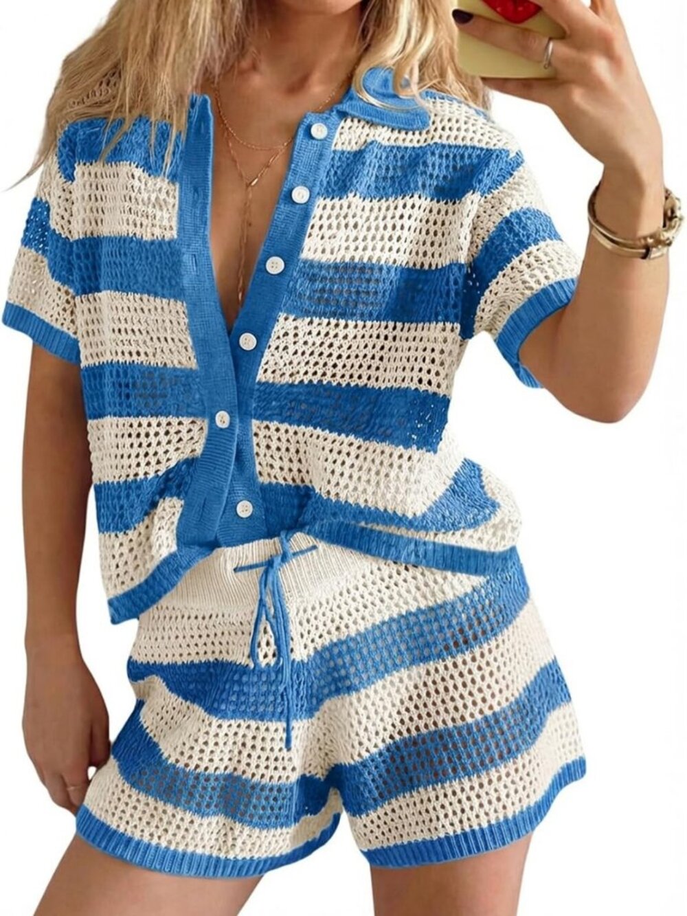 Chic Women's Crochet Swimsuit Cover-Up | Summer 2-Piece Short Set Outfit